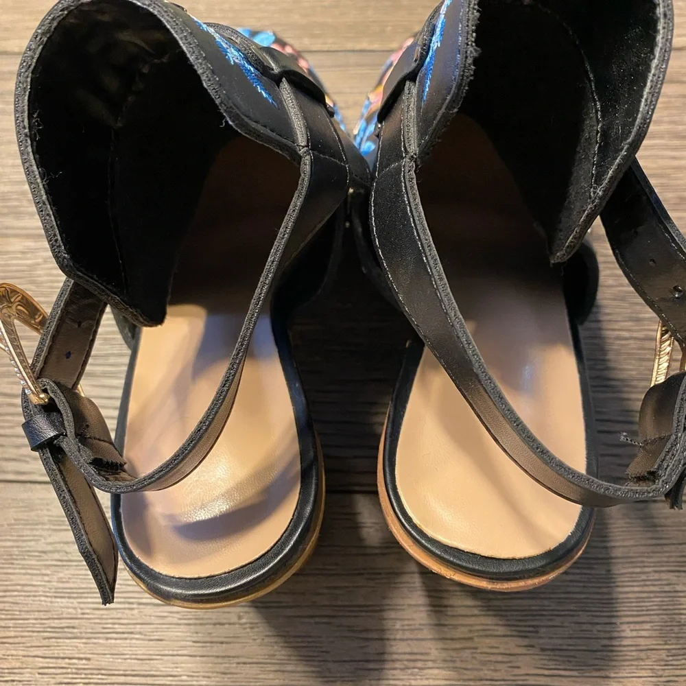 Floral Embroidered Black Ankle Boots - Picture 3 of 6